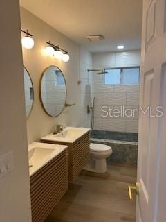 Bathroom, Glass Shower, Interior, Recessed Lighting, Wood Texture Flooring