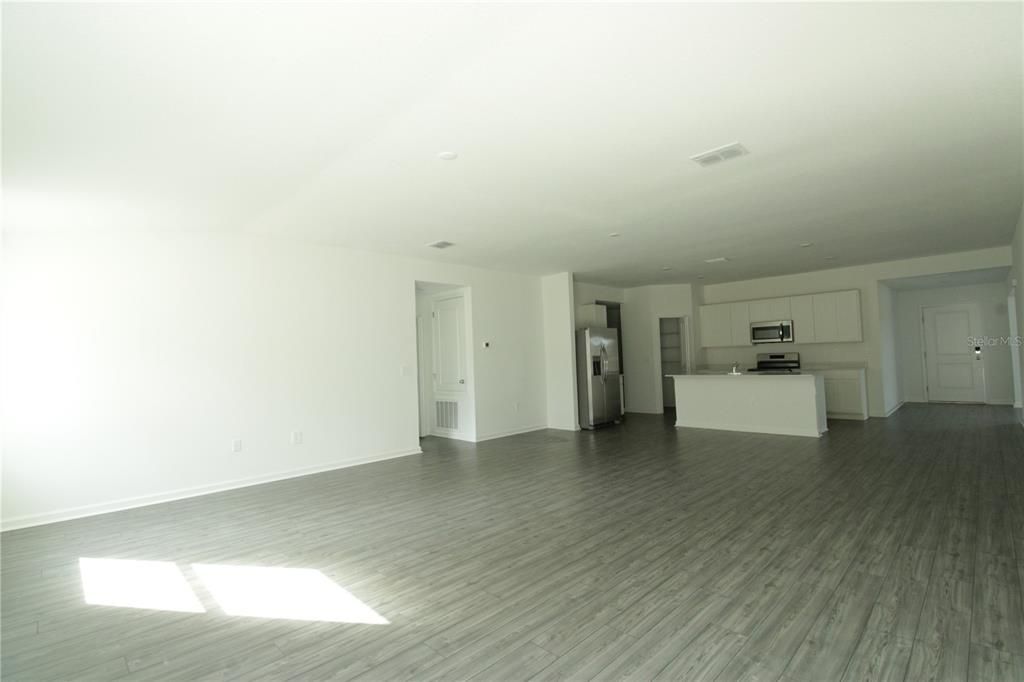 Empty room, Interior, Kitchen, Recessed Lighting, Wood Texture Flooring