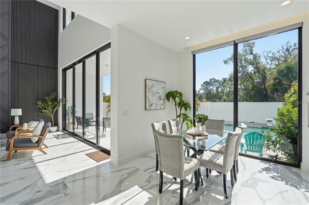 Dining room, Interior, Marble, Recessed Lighting, Water