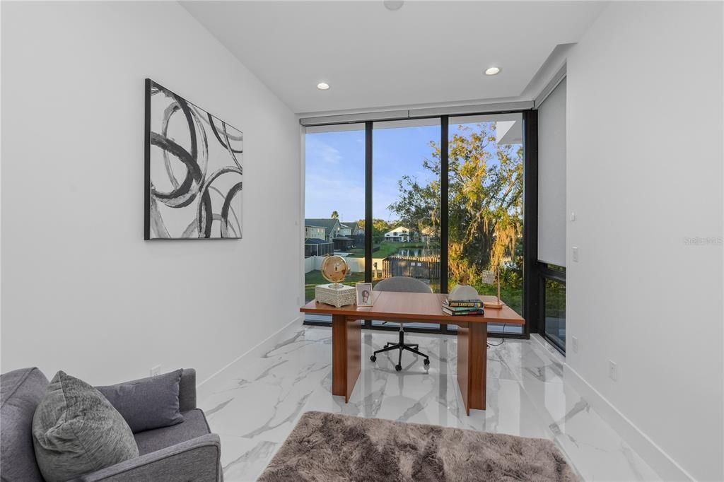 Home Office, Interior, Marble, Recessed Lighting