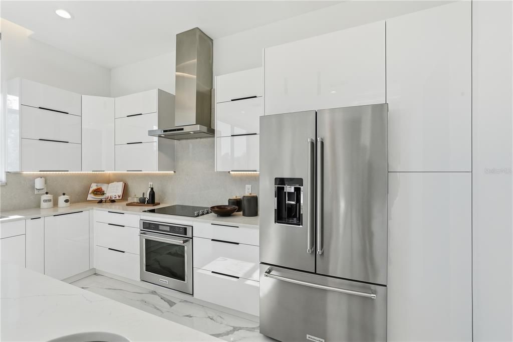 Interior, Kitchen, Marble, Recessed Lighting, Stainless Steel Appliances