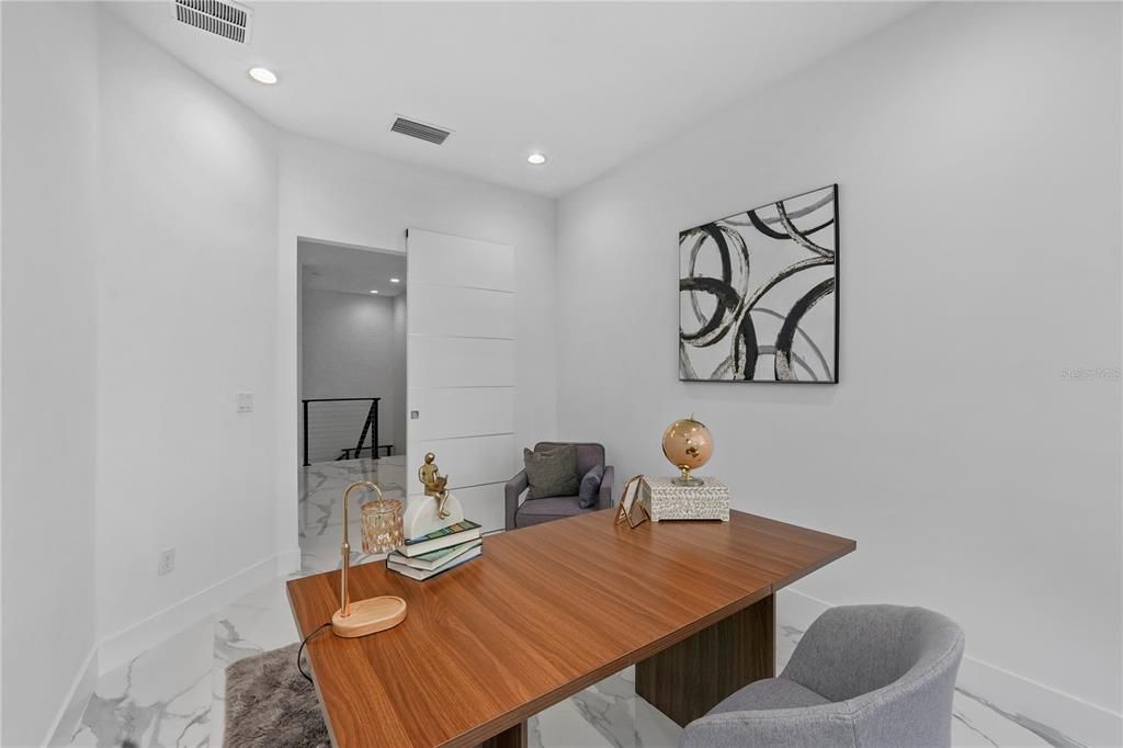 Home Office, Interior, Marble, Recessed Lighting