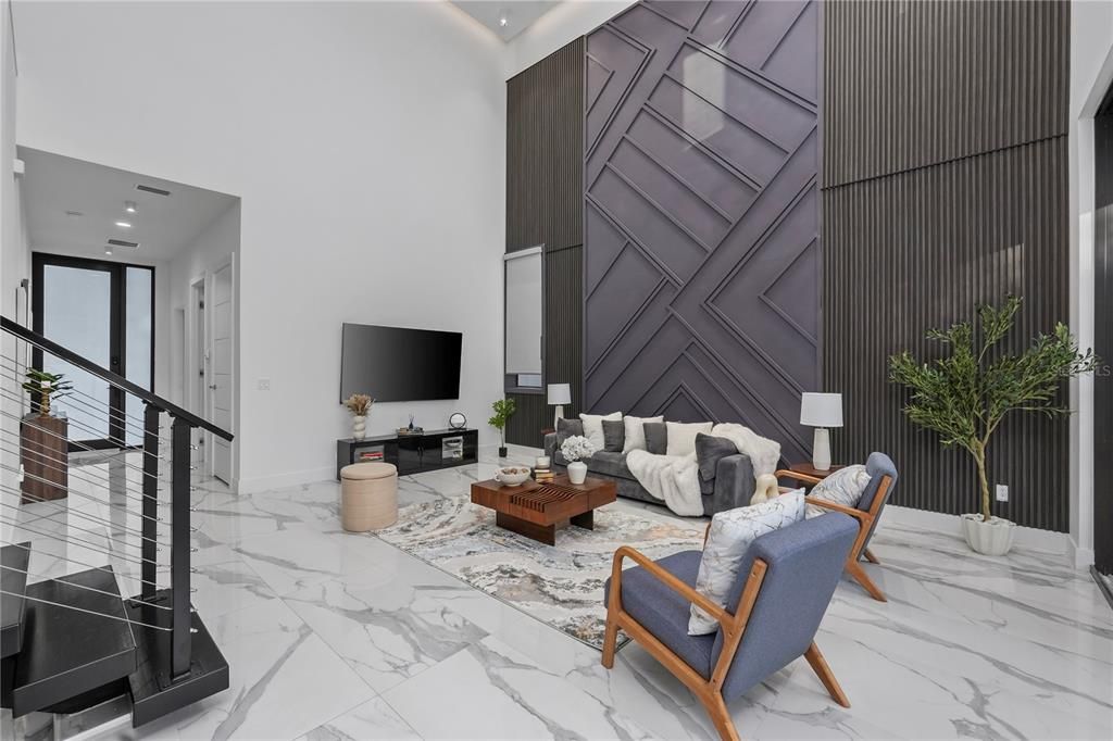 Interior, Living room, Marble, Recessed Lighting