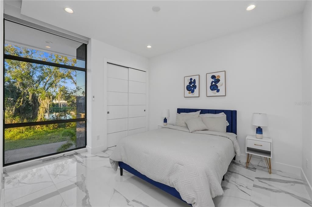 Bedroom, Interior, Marble, Recessed Lighting