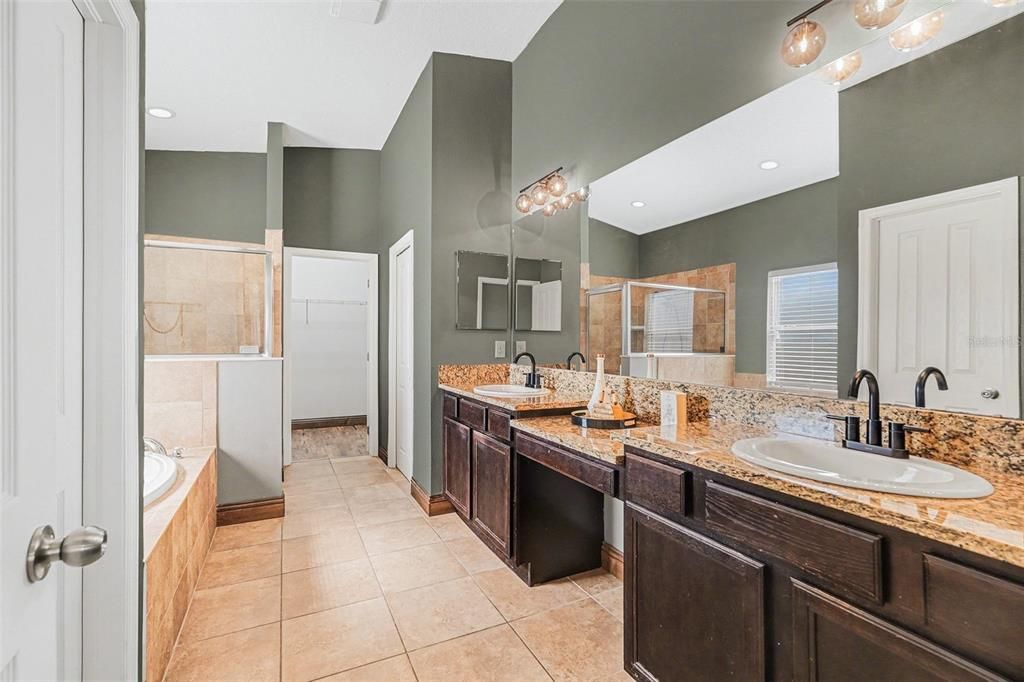Bathroom, Dual Sink Vanities, Glass Shower, Interior, Recessed Lighting