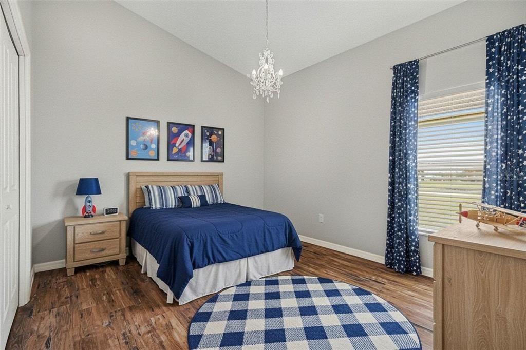 Bedroom, Chandelier, Interior, Wood Texture Flooring