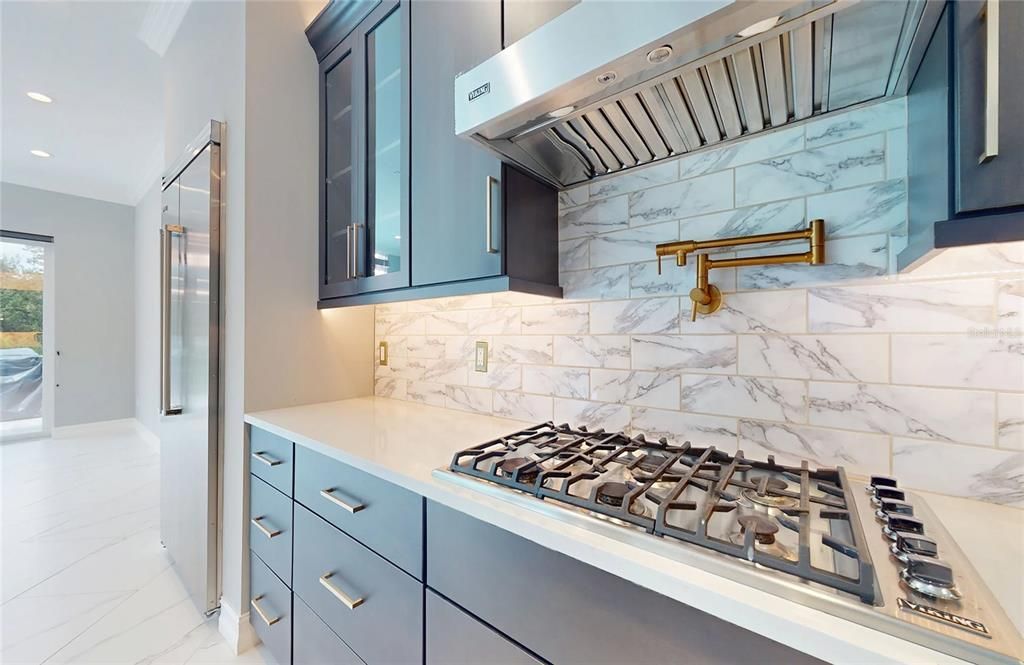 Interior, Kitchen, Marble, Marble Walls, Recessed Lighting, Stainless Steel Appliances