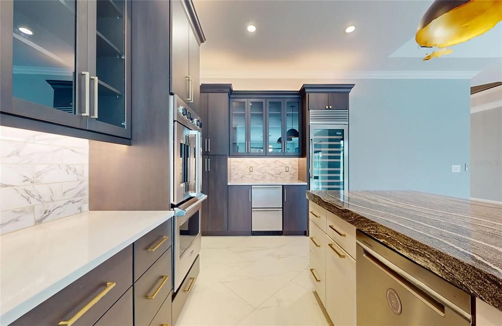 Interior, Kitchen, Marble, Recessed Lighting, Stainless Steel Appliances