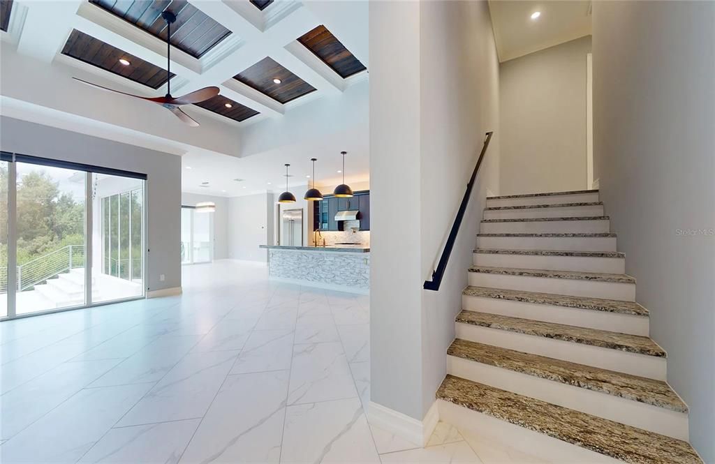 Interior, Kitchen, Marble, Pendant Lights, Recessed Lighting