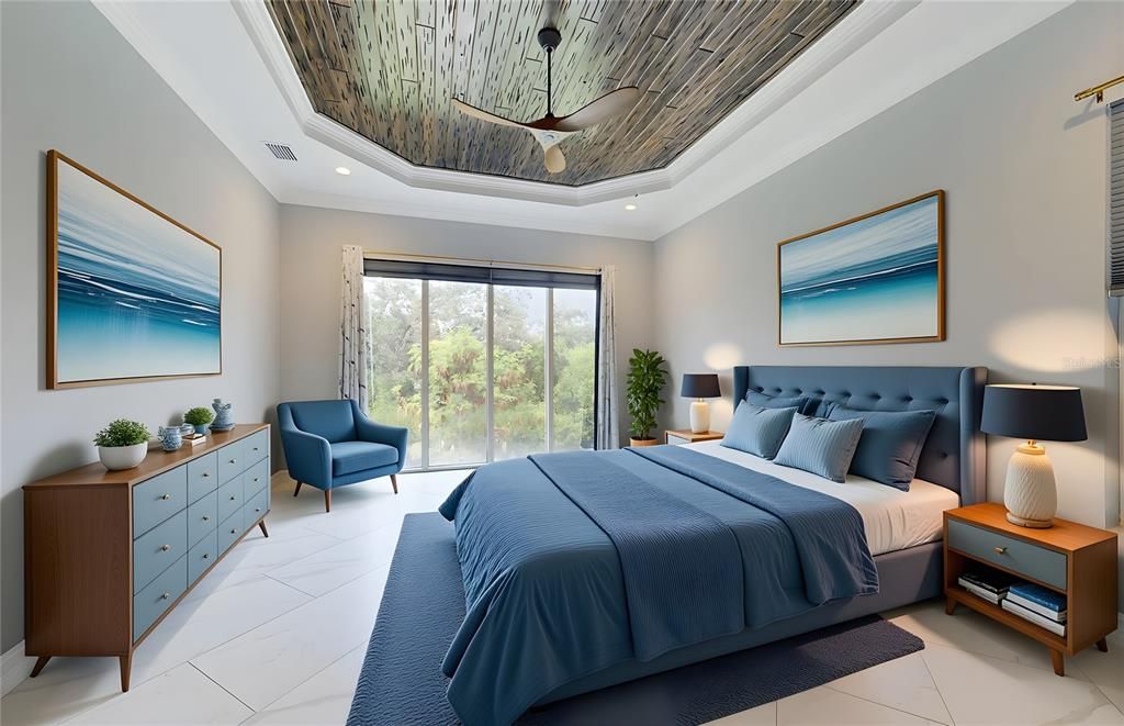 Bedroom, Interior, Marble, Recessed Lighting