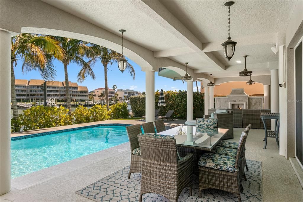 Exterior, Outdoor Kitchen, Pendant Lights, Pool