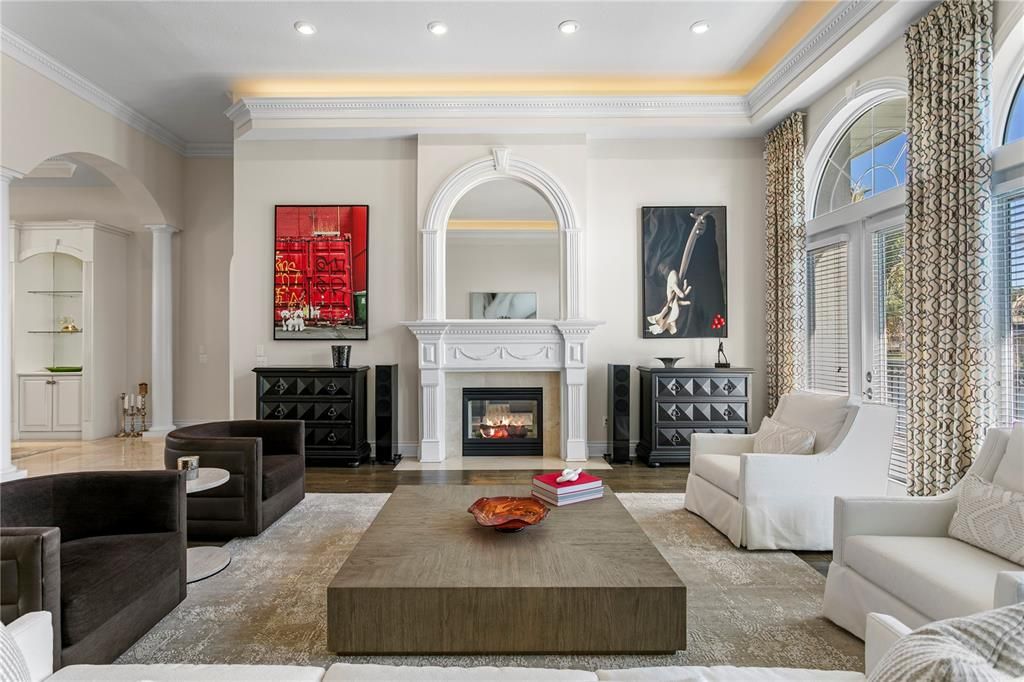 Fireplace, Interior, Living room, Recessed Lighting