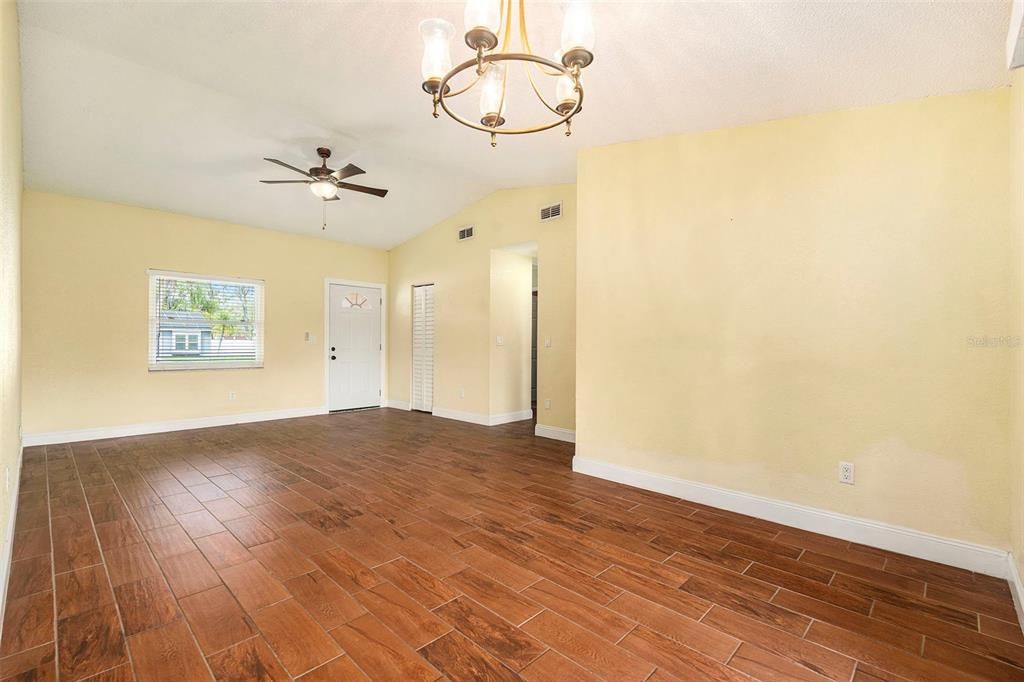 Chandelier, Empty room, Interior, Wood Texture Flooring