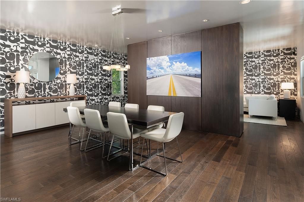 Dining room, Interior, Pendant Lights, Recessed Lighting, Wood Texture Flooring