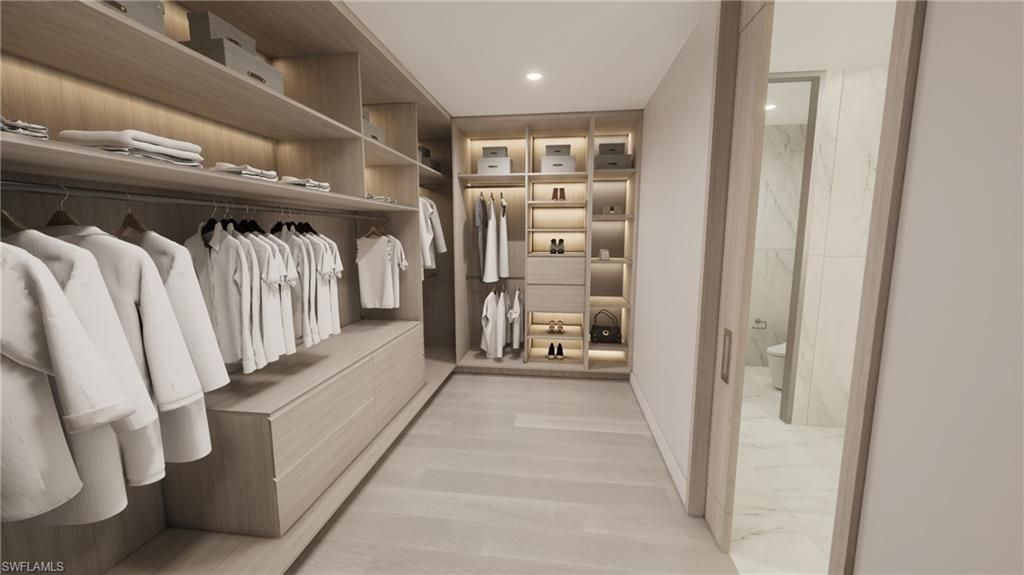 Interior, Marble, Recessed Lighting, Walk-in Closets, Wood Texture Flooring