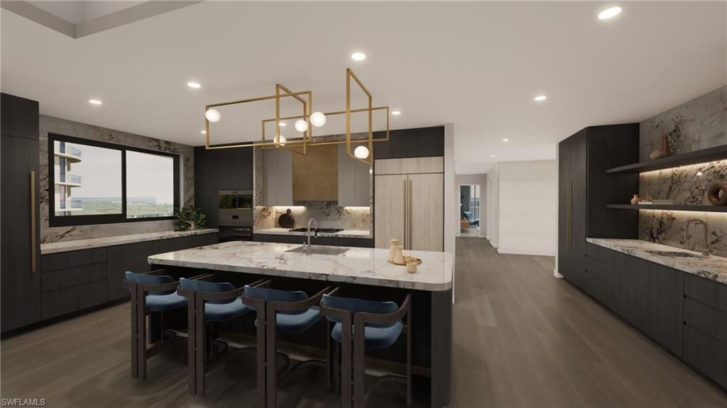 Interior, Kitchen, Pendant Lights, Recessed Lighting, Wood Texture Flooring