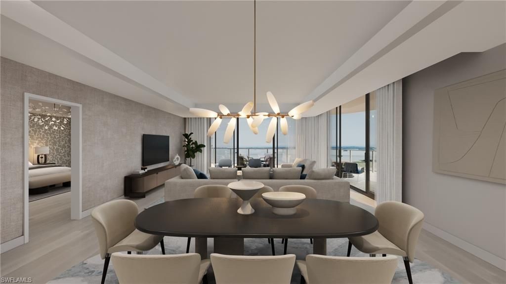 Dining room, Interior, Living room, Pendant Lights, Wood Texture Flooring