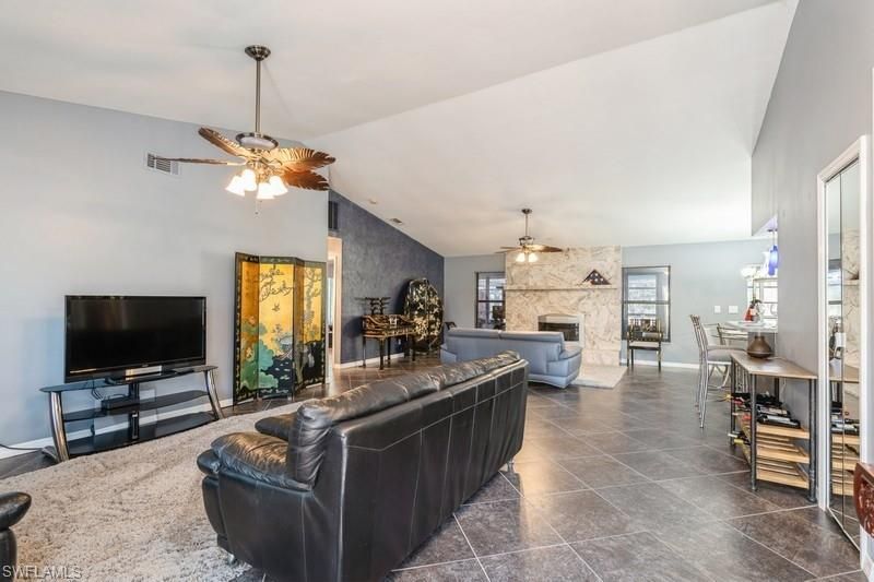 Dining room, Fireplace, Interior, Living room, Pendant Lights