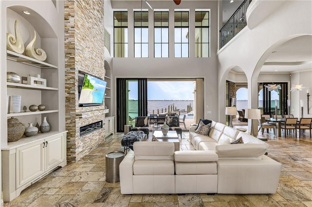 Dining room, Fireplace, Interior, Living room, Stone Walls, Water