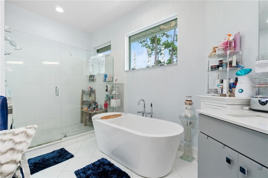Bathroom, Free Standing Baths, Glass Shower, Interior, Recessed Lighting