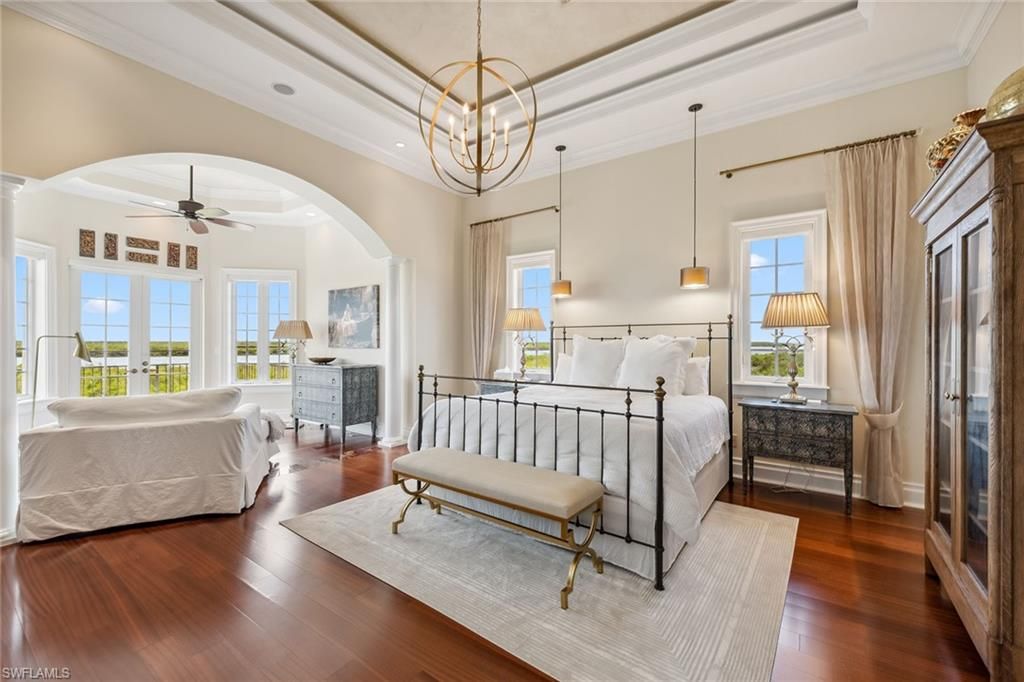 Bedroom, Interior, Pendant Lights, Recessed Lighting, Wood Texture Flooring