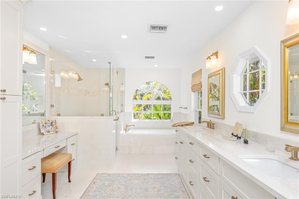 Bathroom, Dual Sink Vanities, Glass Shower, Interior, Recessed Lighting