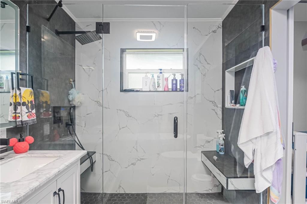 Bathroom, Glass Shower, Interior, Marble Walls