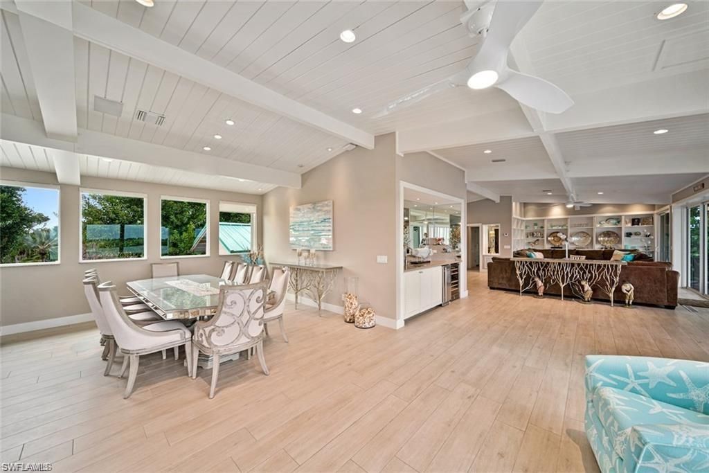 Dining room, Interior, Kitchen, Living room, Recessed Lighting, Wood Texture Flooring