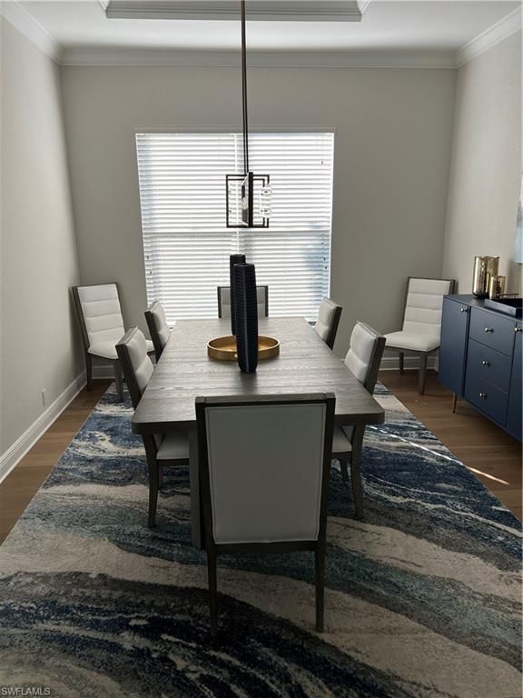 Dining room, Interior, Pendant Lights, Wood Texture Flooring