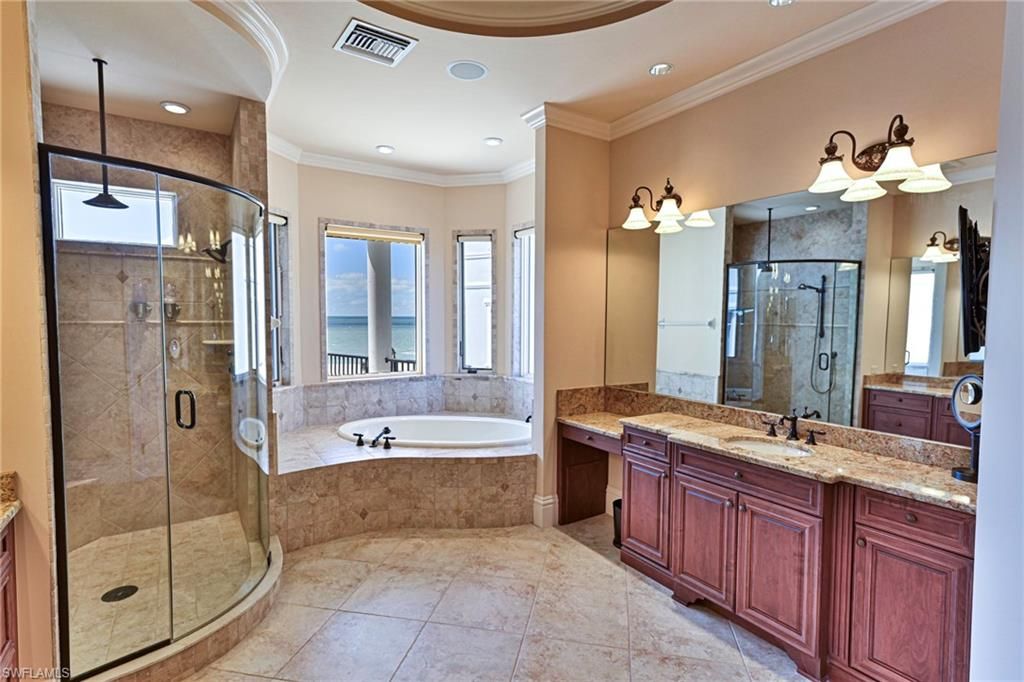 Bathroom, Dual Sink Vanities, Glass Shower, Interior, Recessed Lighting, Water