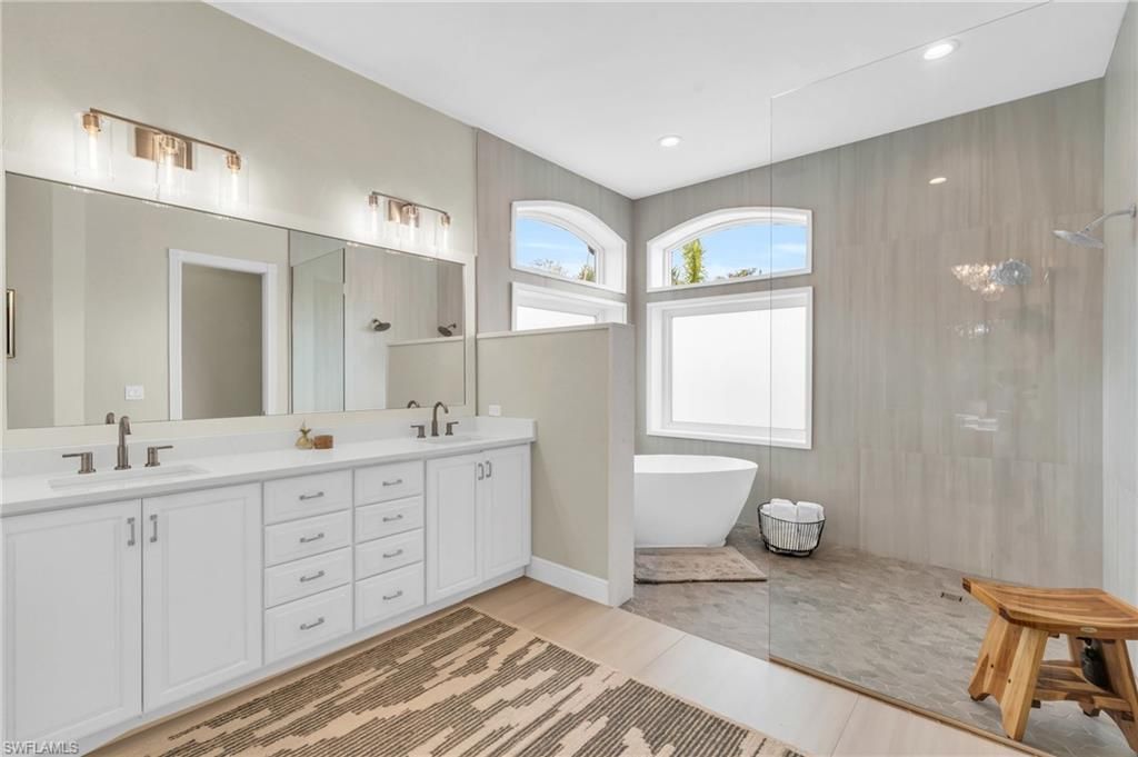 Bathroom, Dual Sink Vanities, Free Standing Baths, Glass Shower, Interior, Recessed Lighting