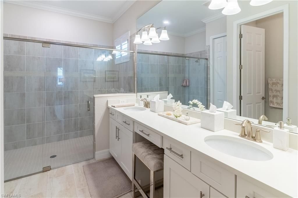 Bathroom, Dual Sink Vanities, Glass Shower, Interior, Recessed Lighting