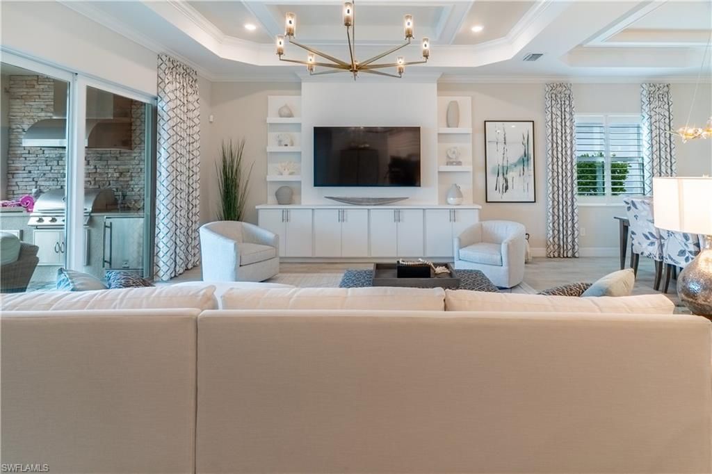 Chandelier, Interior, Living room, Pendant Lights, Recessed Lighting, Stone Walls