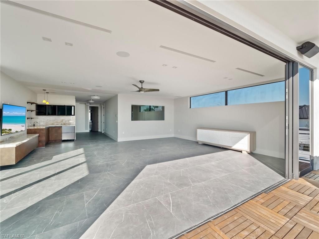 Empty room, Interior, Kitchen, Pendant Lights, Recessed Lighting, Wood Texture Flooring