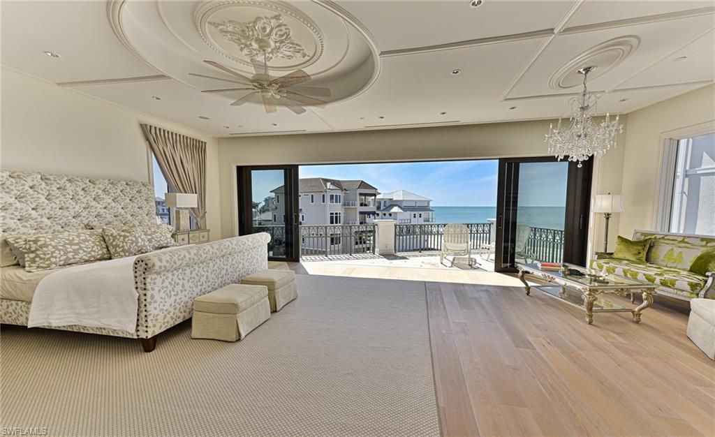 Bedroom, Chandelier, Interior, Living room, Recessed Lighting, Water, Wood Texture Flooring