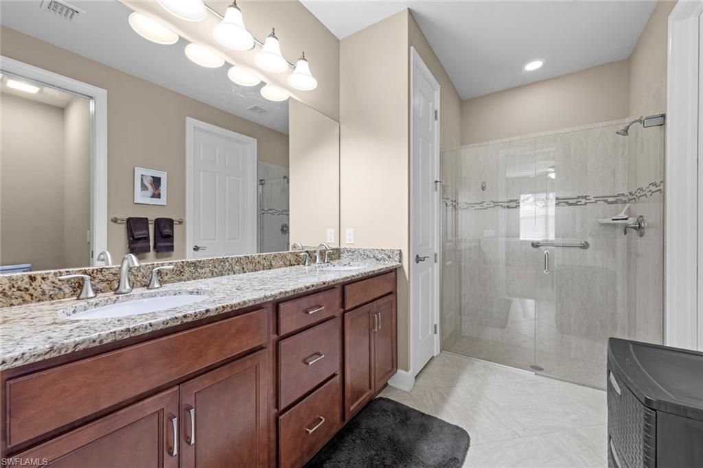 Bathroom, Dual Sink Vanities, Glass Shower, Interior, Recessed Lighting