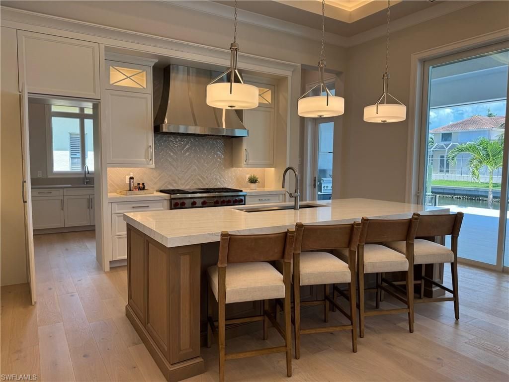 Interior, Kitchen, Pendant Lights, Stainless Steel Appliances, Wood Texture Flooring