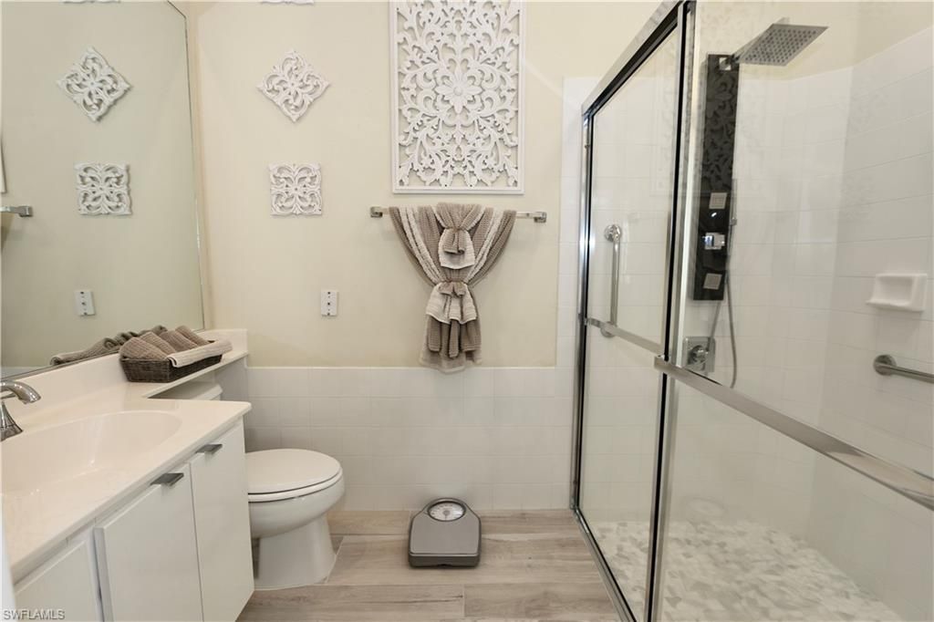 Bathroom, Glass Shower, Interior, Wood Texture Flooring