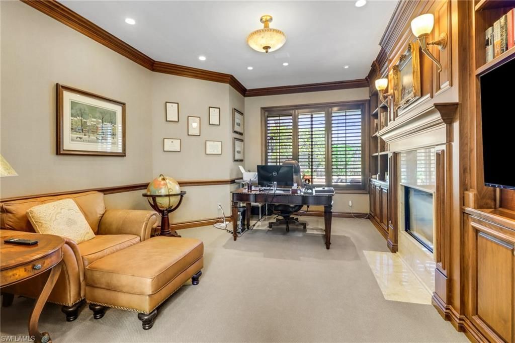 Fireplace, Home Office, Interior, Recessed Lighting