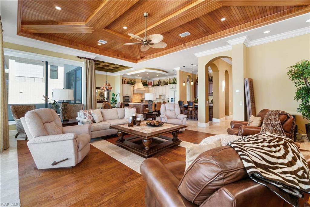 Interior, Kitchen, Living room, Pendant Lights, Recessed Lighting, Wooden Ceilings, Wood Texture Flooring