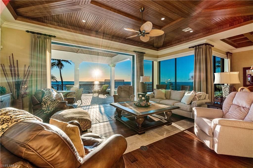 Interior, Living room, Recessed Lighting, Water, Wooden Ceilings, Wood Texture Flooring