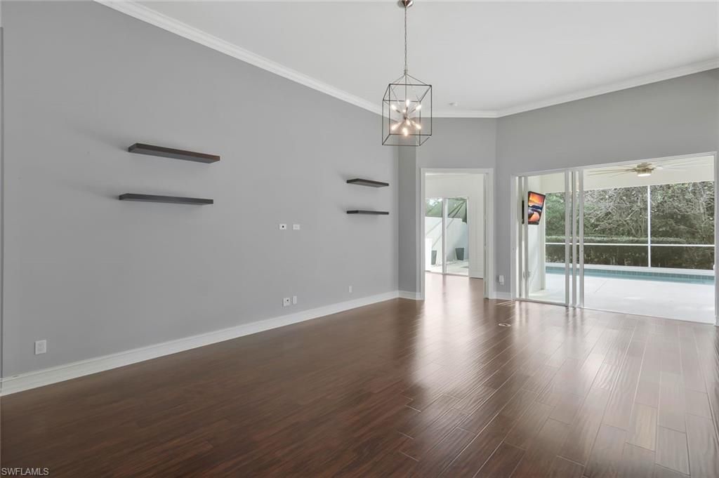 Empty room, Interior, Pendant Lights, Wood Texture Flooring