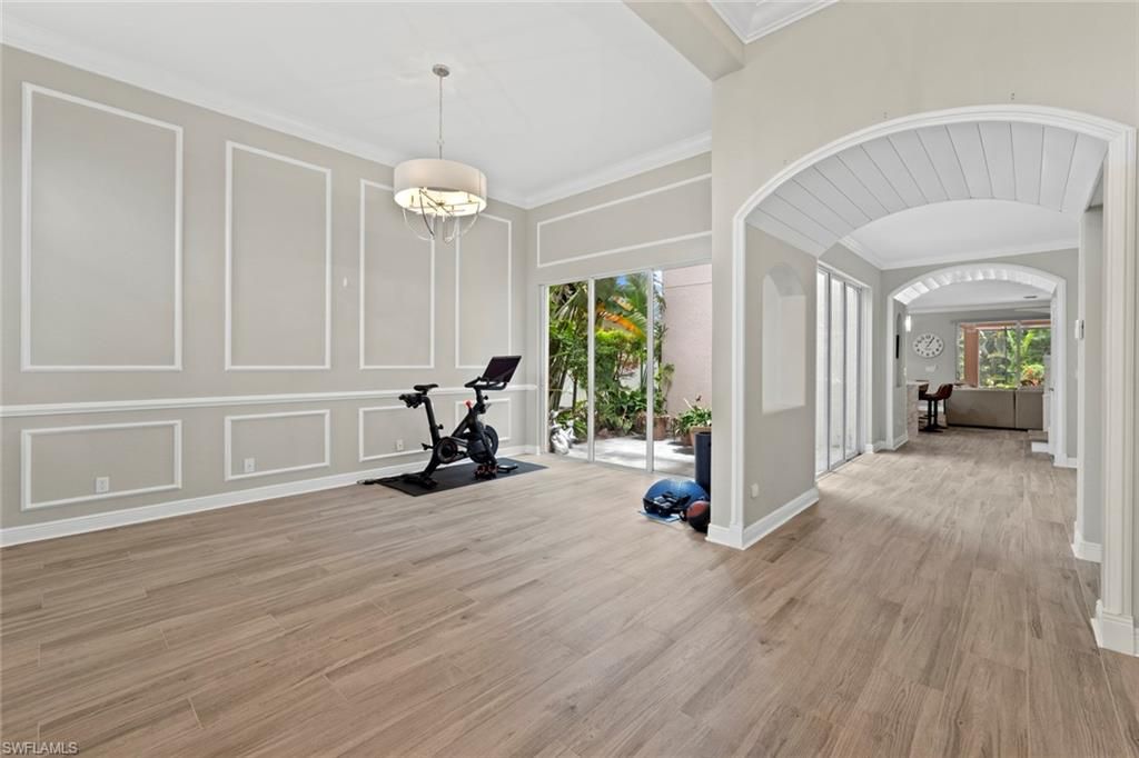 Fitness Equipment, Interior, Pendant Lights, Wood Texture Flooring