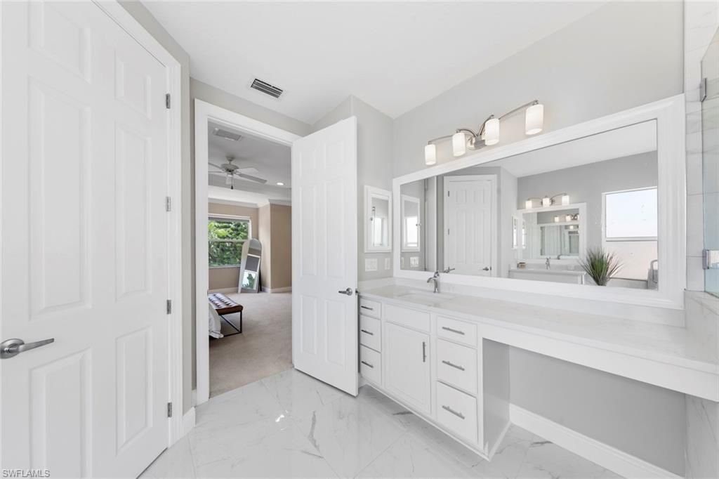 Bathroom, Dual Sink Vanities, Interior, Marble, Recessed Lighting