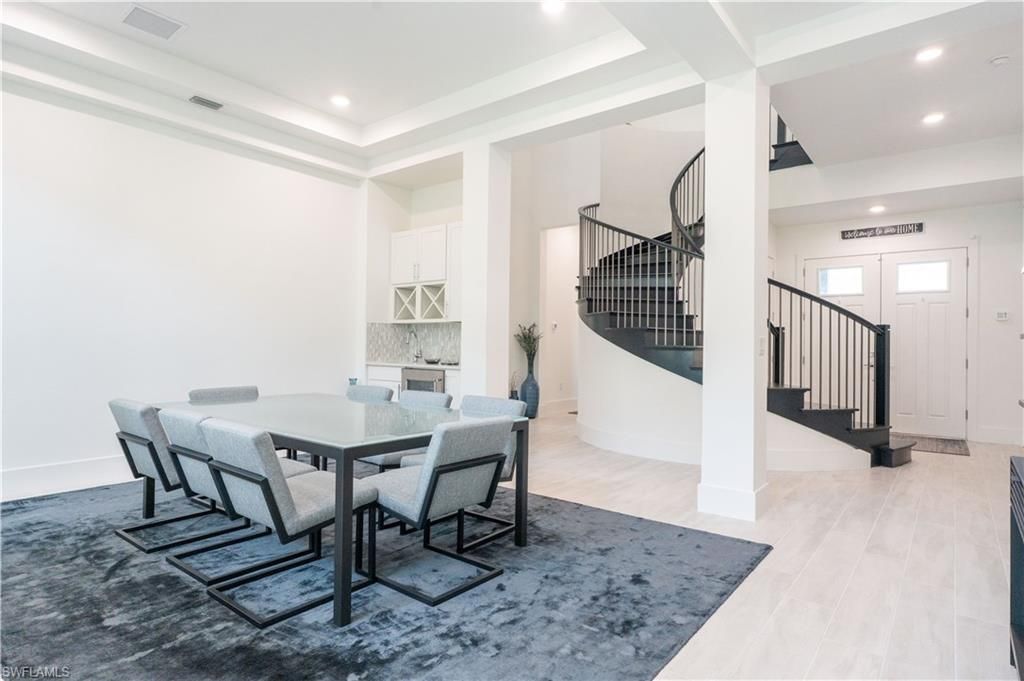 Dining room, Interior, Recessed Lighting, Wood Texture Flooring