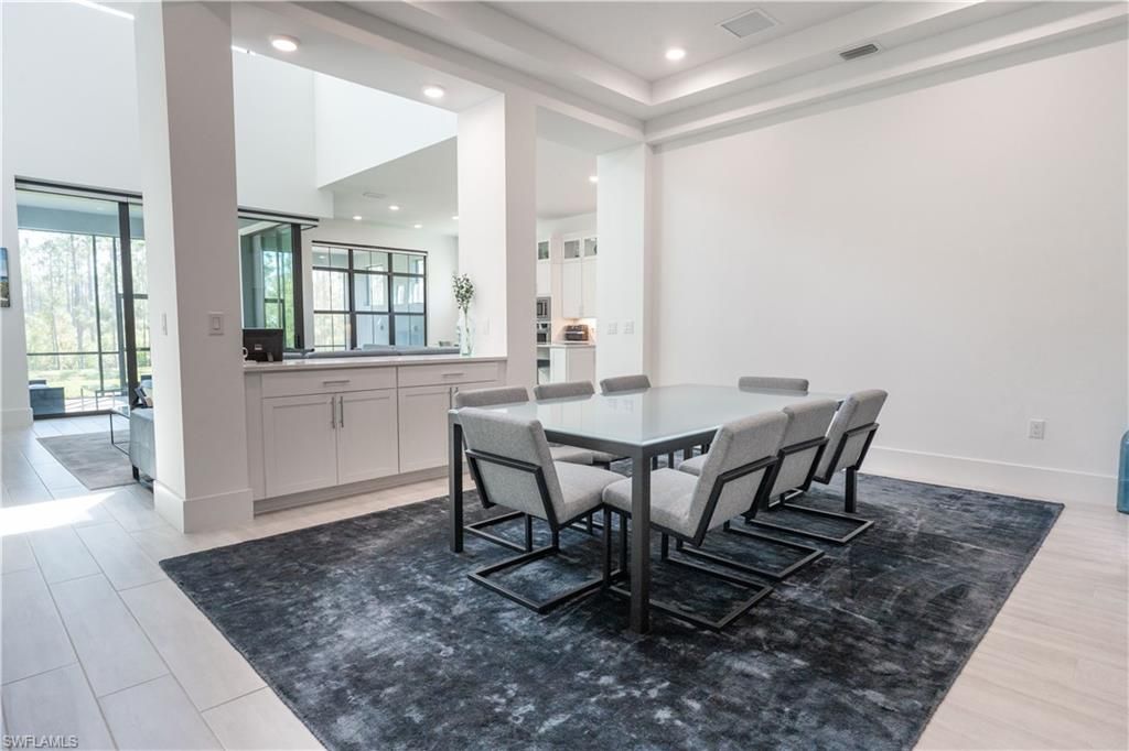 Dining room, Interior, Recessed Lighting, Wood Texture Flooring