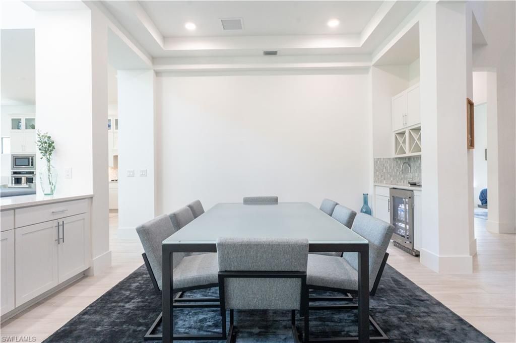Dining room, Interior, Recessed Lighting, Wood Texture Flooring