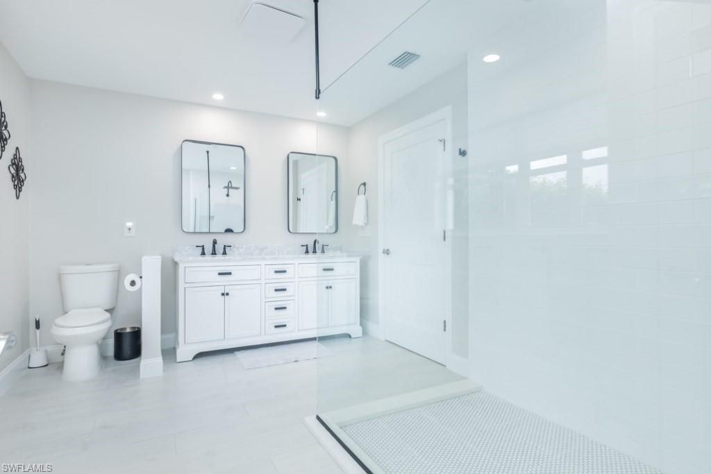 Bathroom, Dual Sink Vanities, Glass Shower, Interior, Recessed Lighting