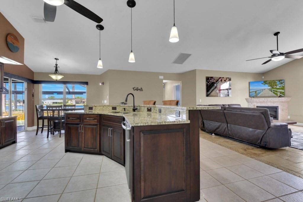Dining room, Fireplace, Interior, Living room, Pendant Lights