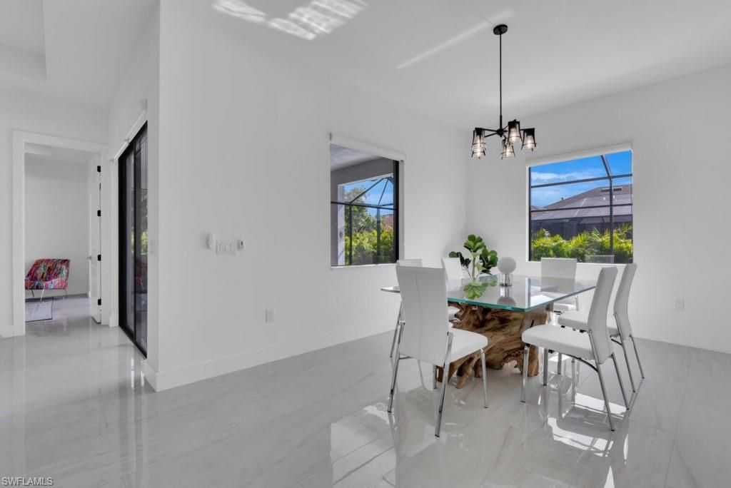 Dining room, Interior, Marble, Pendant Lights